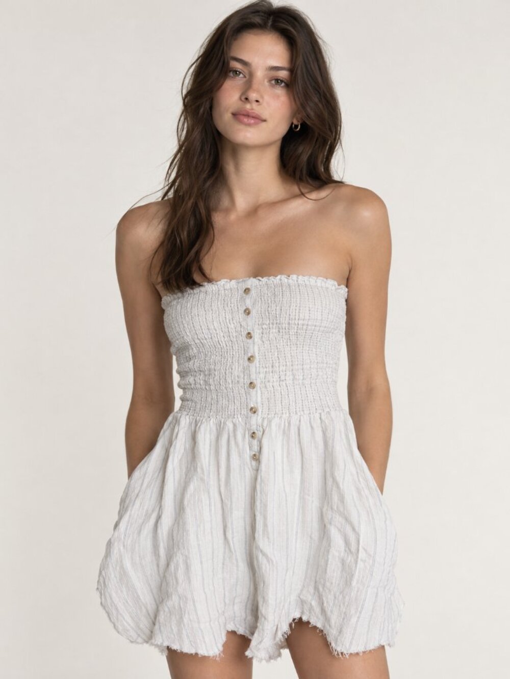 Free People Naval Striped Romper Women's Size M Cute Blue Striped Pockets